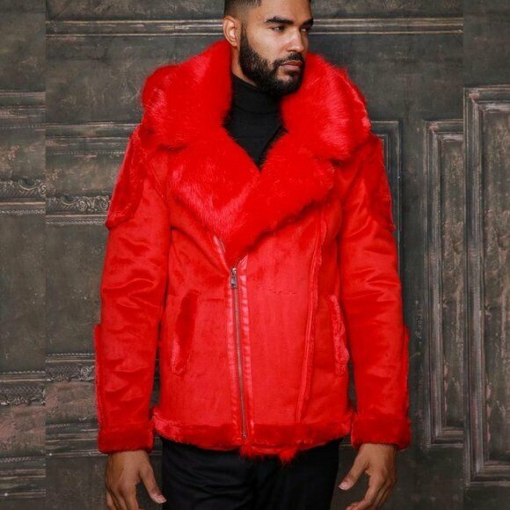 Men's Manzini Red Faux Fur Coat NWT